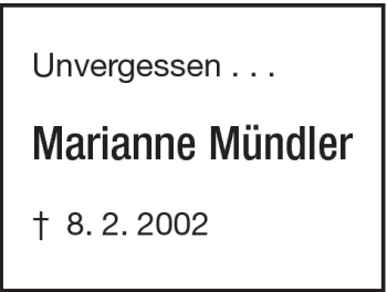 Traueranzeige von Marianne Mündler von Gmünder Tagespost
