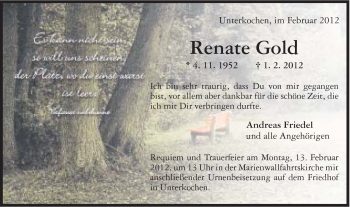Traueranzeige von Renate Gold von Schwäbische Post