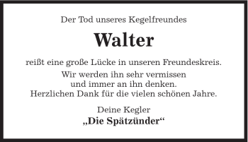 Traueranzeige von Walter Hentschel von Schwäbische Post