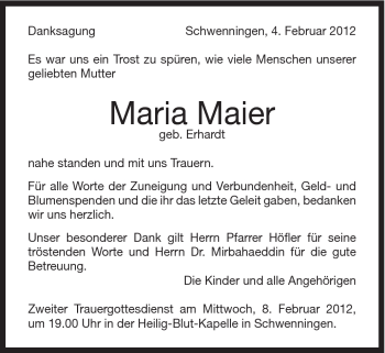 Traueranzeige von Maria Maier von Schwäbische Post