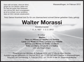 Traueranzeige von Walter Morassi von Schwäbische Post