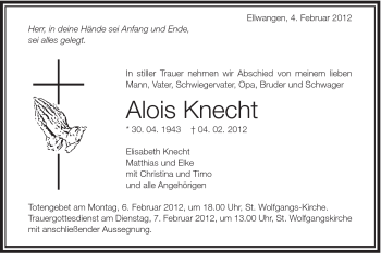 Traueranzeige von Alois Knecht von Schwäbische Post