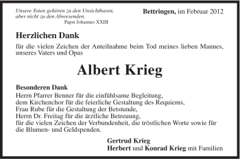 Traueranzeige von Albert Krieg von Gmünder Tagespost