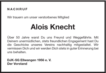 Traueranzeige von Alois Knecht von Schwäbische Post