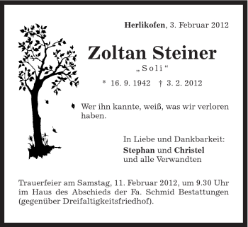 Traueranzeige von Zoltan Steiner von Gmünder Tagespost