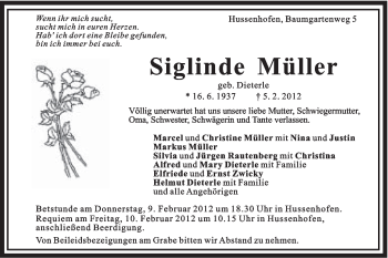 Traueranzeige von Sieglinde Müller von Gmünder Tagespost