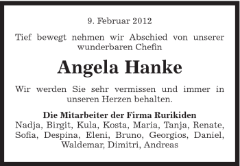 Traueranzeige von Angela Hanke von Gmünder Tagespost