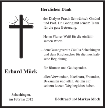 Traueranzeige von Erhard Mück von Gmünder Tagespost