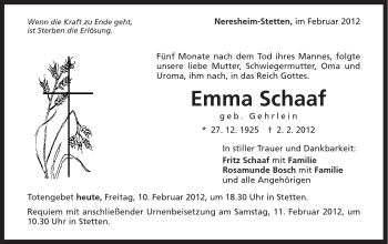 Traueranzeige von Emma Schaaf von Schwäbische Post