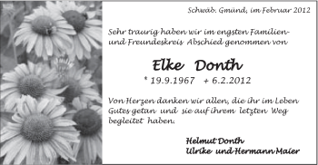 Traueranzeige von Elke Donth von Gmünder Tagespost