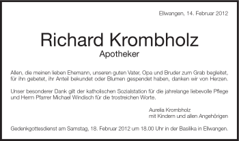 Traueranzeige von Richard Krombholz von Schwäbische Post