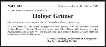 Traueranzeige von Holger Grüner von Schwäbische Post