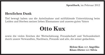 Traueranzeige von Otto Kux von Gmünder Tagespost