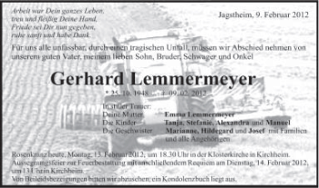 Traueranzeige von Gerhard Lemmermeyer von Schwäbische Post