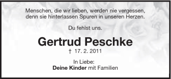 Traueranzeige von Gertrud Peschke von Schwäbische Post