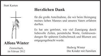 Traueranzeige von Alfons Winter von Gmünder Tagespost