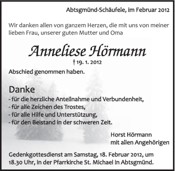 Traueranzeige von Anneliese Hörmann von Schwäbische Post