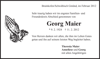 Traueranzeige von Georg Maier von Gmünder Tagespost
