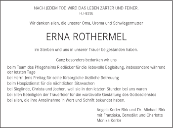 Traueranzeige von Erna Rothermel von Gmünder Tagespost