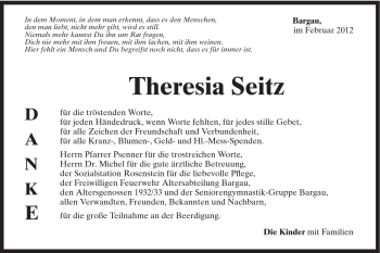 Traueranzeige von Theresia Seitz von Gmünder Tagespost
