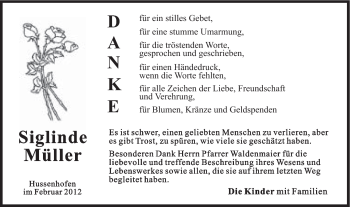 Traueranzeige von Siglinde Müller von Gmünder Tagespost