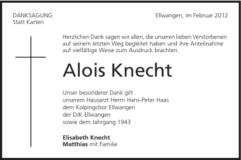 Traueranzeige von Alois Knecht von Schwäbische Post
