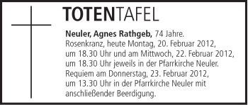 Traueranzeige von Agnes Rathgeb von Schwäbische Post