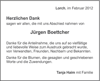 Traueranzeige von Jürgen Boettcher von Gmünder Tagespost