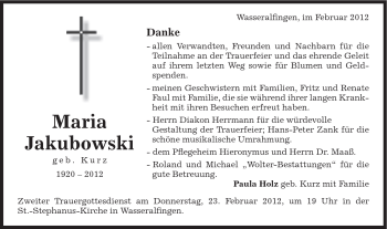 Traueranzeige von Maria Jakubowski von Schwäbische Post