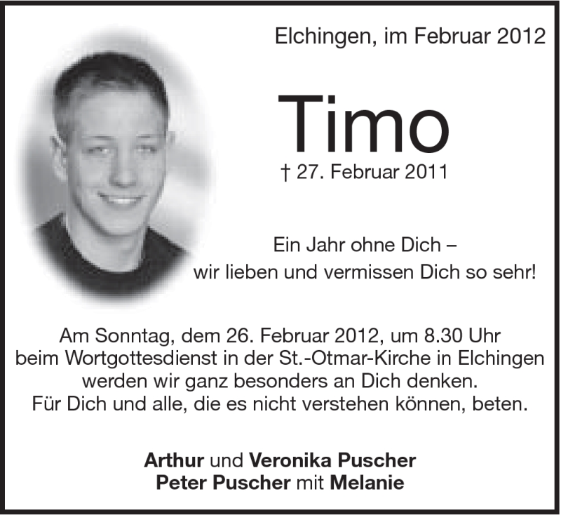  Traueranzeige für Timo Puscher vom 24.02.2012 aus Schwäbische Post