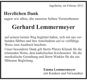 Traueranzeige von Gerhard Lemmermeyer von Schwäbische Post