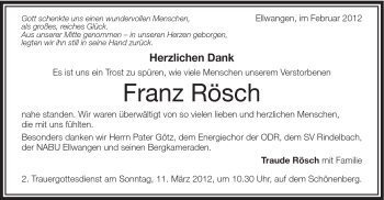 Traueranzeige von Franz Rösch von Schwäbische Post