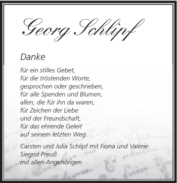 Traueranzeige von Georg Schlipf von Schwäbische Post
