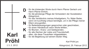 Traueranzeige von Karl Pröhl von Schwäbische Post