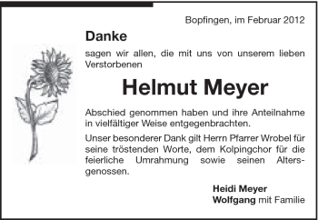Traueranzeige von Helmut Meyer von Schwäbische Post