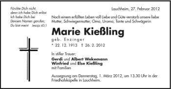 Traueranzeige von Marie Kießling von Schwäbische Post