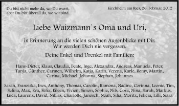 Traueranzeige von Maria Waizmann von Schwäbische Post