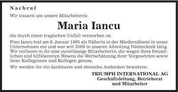 Traueranzeige von Maria Iancu von Gmünder Tagespost