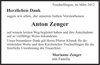 Traueranzeige von Anton Zenger von 082