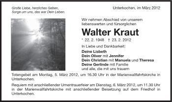 Traueranzeige von Walter Kraut von Schwäbische Post