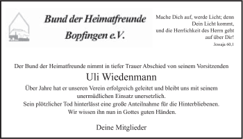 Traueranzeige von Uli Wiedenmann von 082