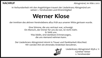 Traueranzeige von Werner Klose von 088
