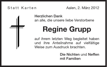 Traueranzeige von Regine Grupp von Schwäbische Post