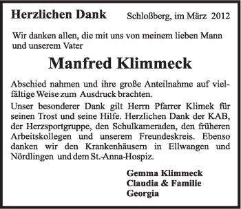 Traueranzeige von Manfred Klimmeck von 082