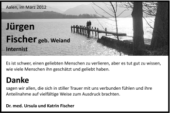 Traueranzeige von Jürgen Fischer von Schwäbische Post