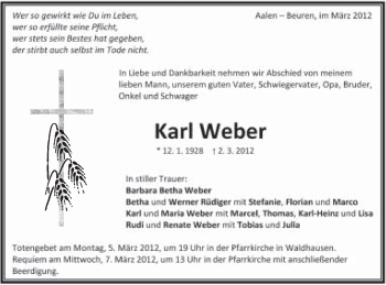 Traueranzeige von Karl Weber von Schwäbische Post