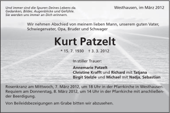 Traueranzeige von Kurt Patzelt von Schwäbische Post