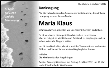 Traueranzeige von Maria Klaus von Schwäbische Post
