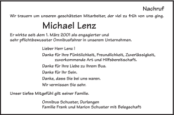 Traueranzeige von Michael Lenz von Gmünder Tagespost