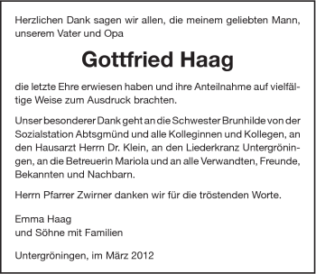 Traueranzeige von Haag Gottfried von 088